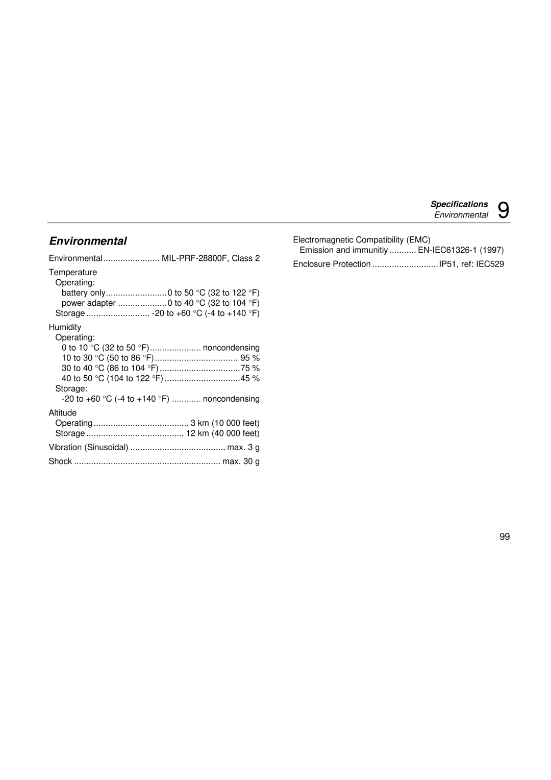 Fluke 192, 199, 196 user manual Environmental 