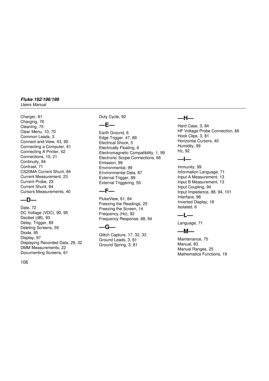 Fluke 199, 196, 192 user manual 106 