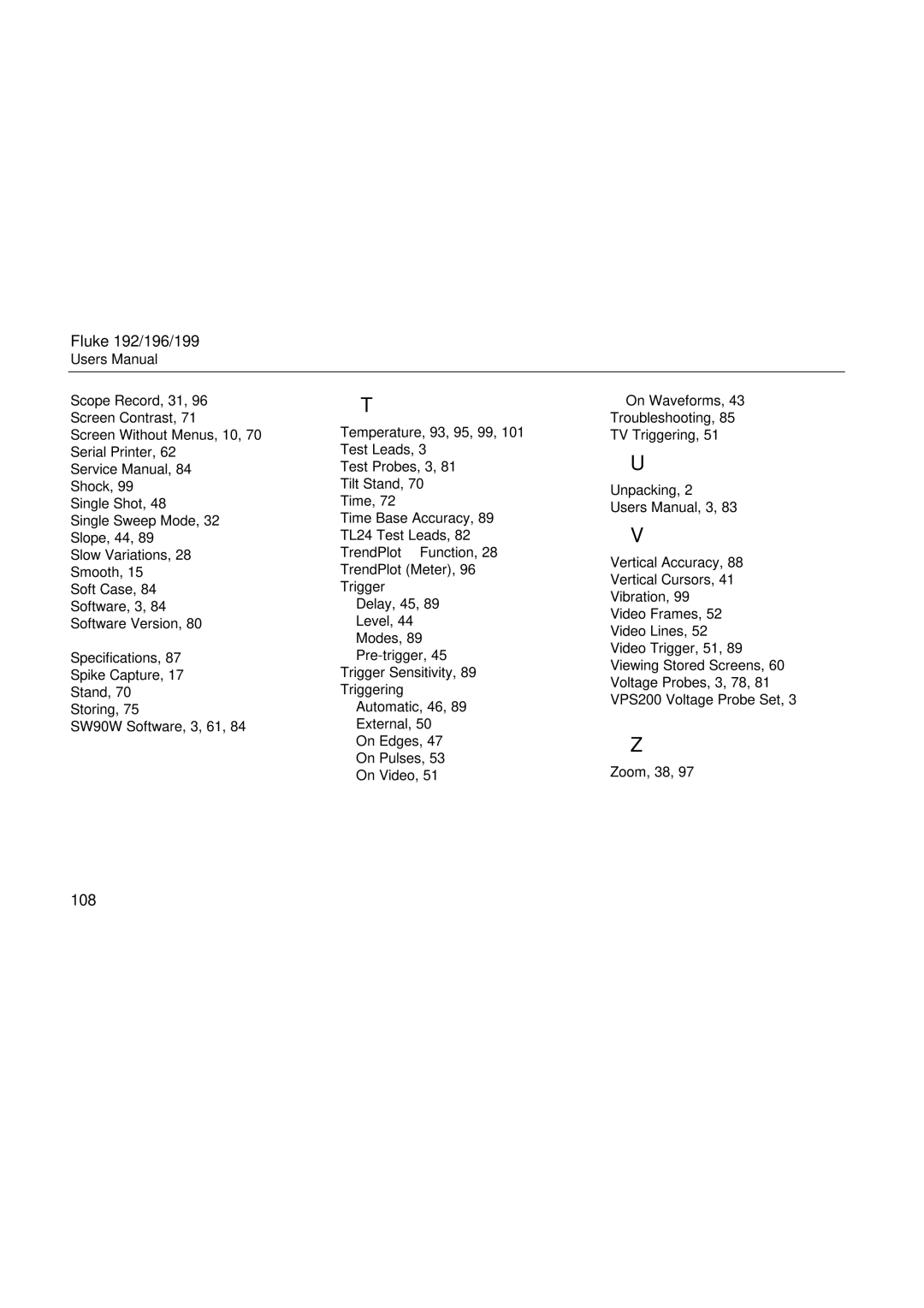 Fluke 192, 199, 196 user manual 108 