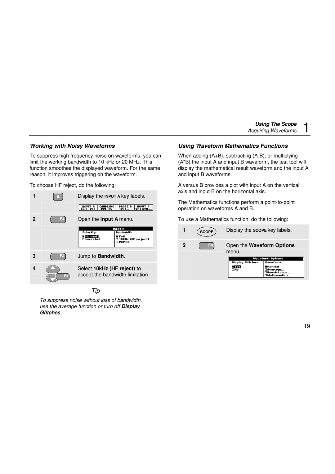 Fluke 199, 196, 192 user manual Select 10kHz HF reject to 