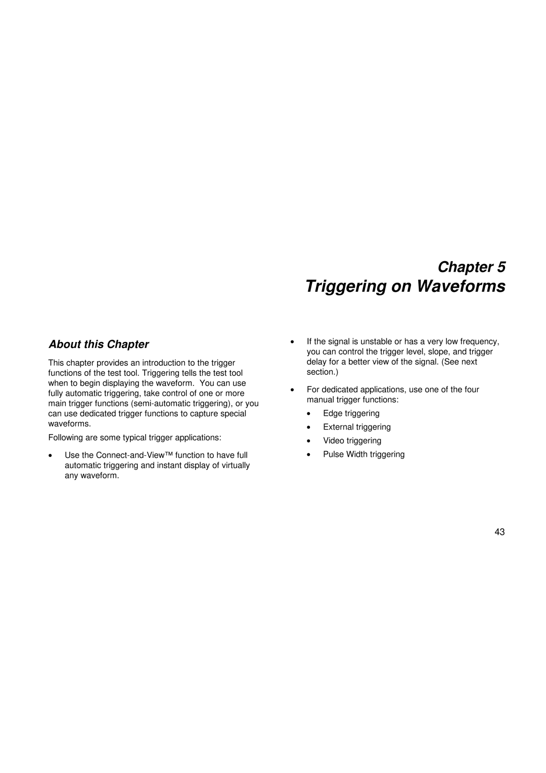 Fluke 199, 196, 192 user manual Triggering on Waveforms, About this Chapter 