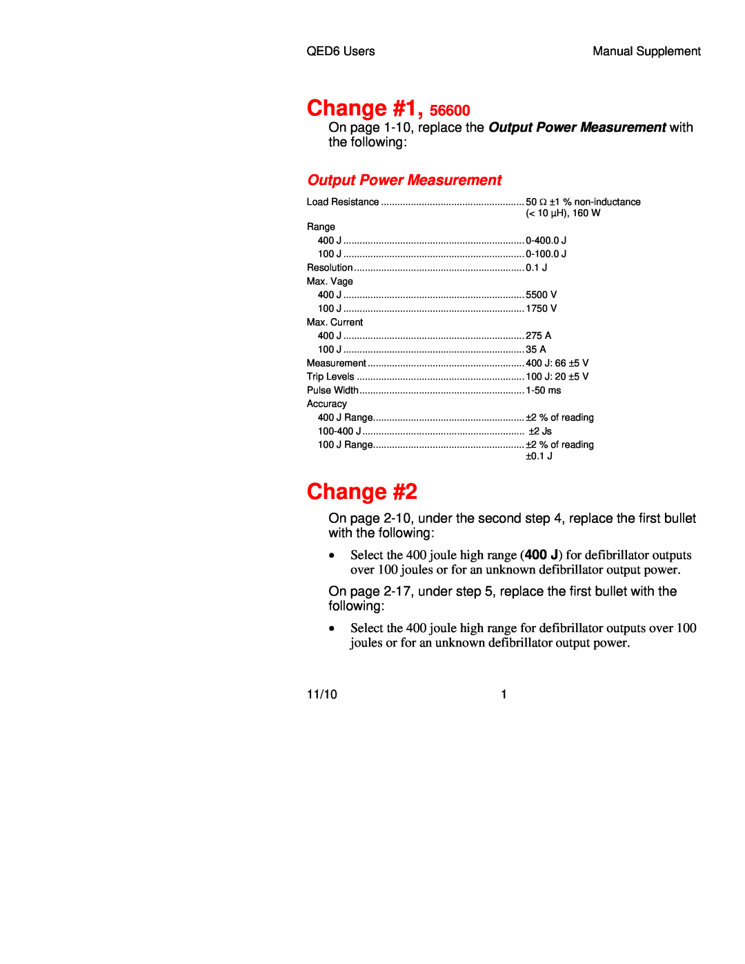 Fluke 2204520 manual Change #1, Change #2, Output Power Measurement 