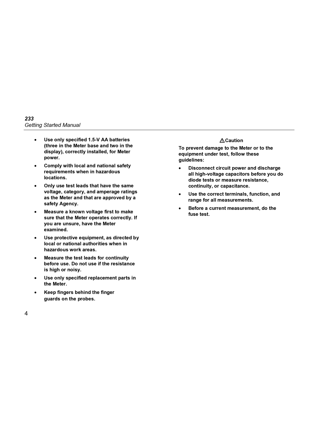 Fluke 233 specifications 