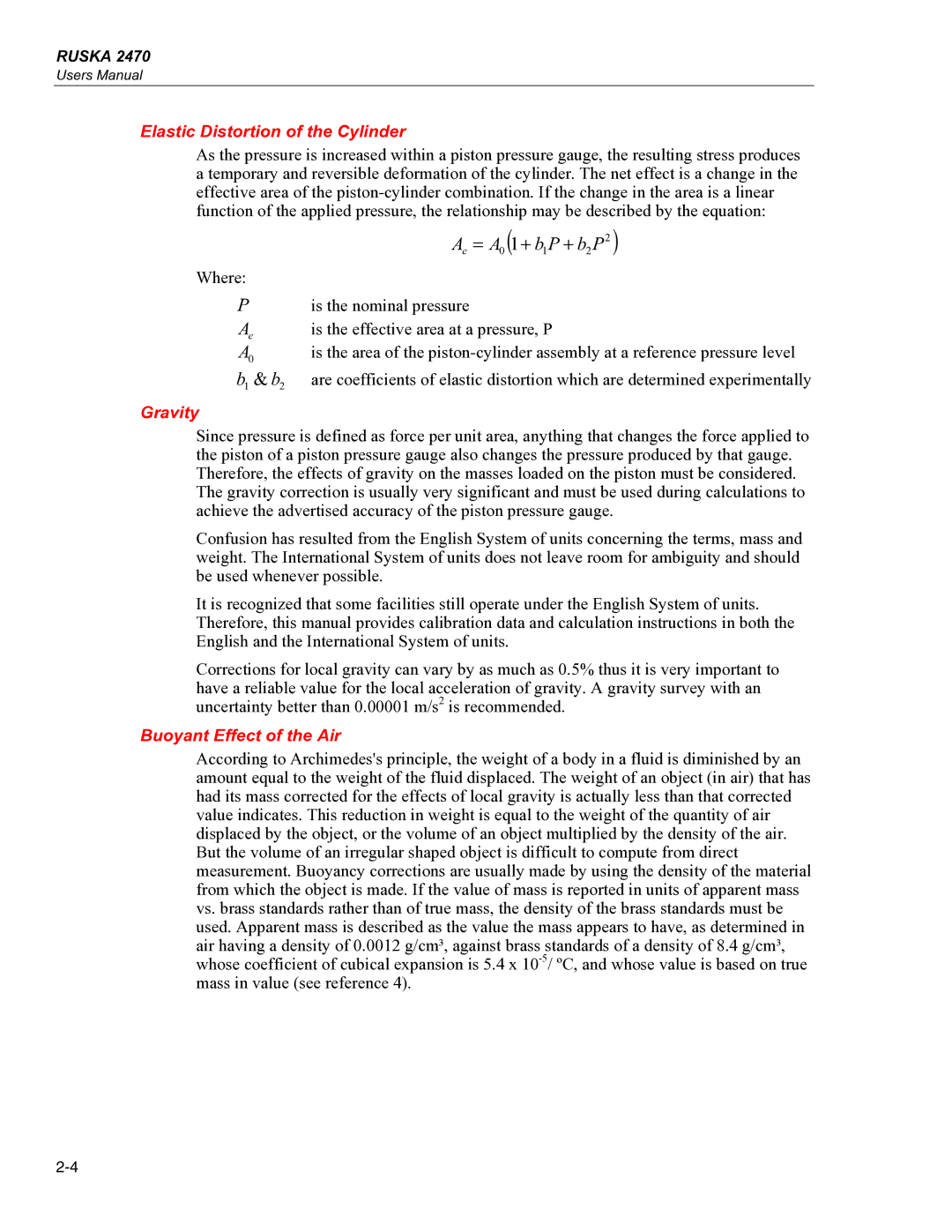 Fluke 2470 specifications Elastic Distortion of the Cylinder, Gravity, Buoyant Effect of the Air 