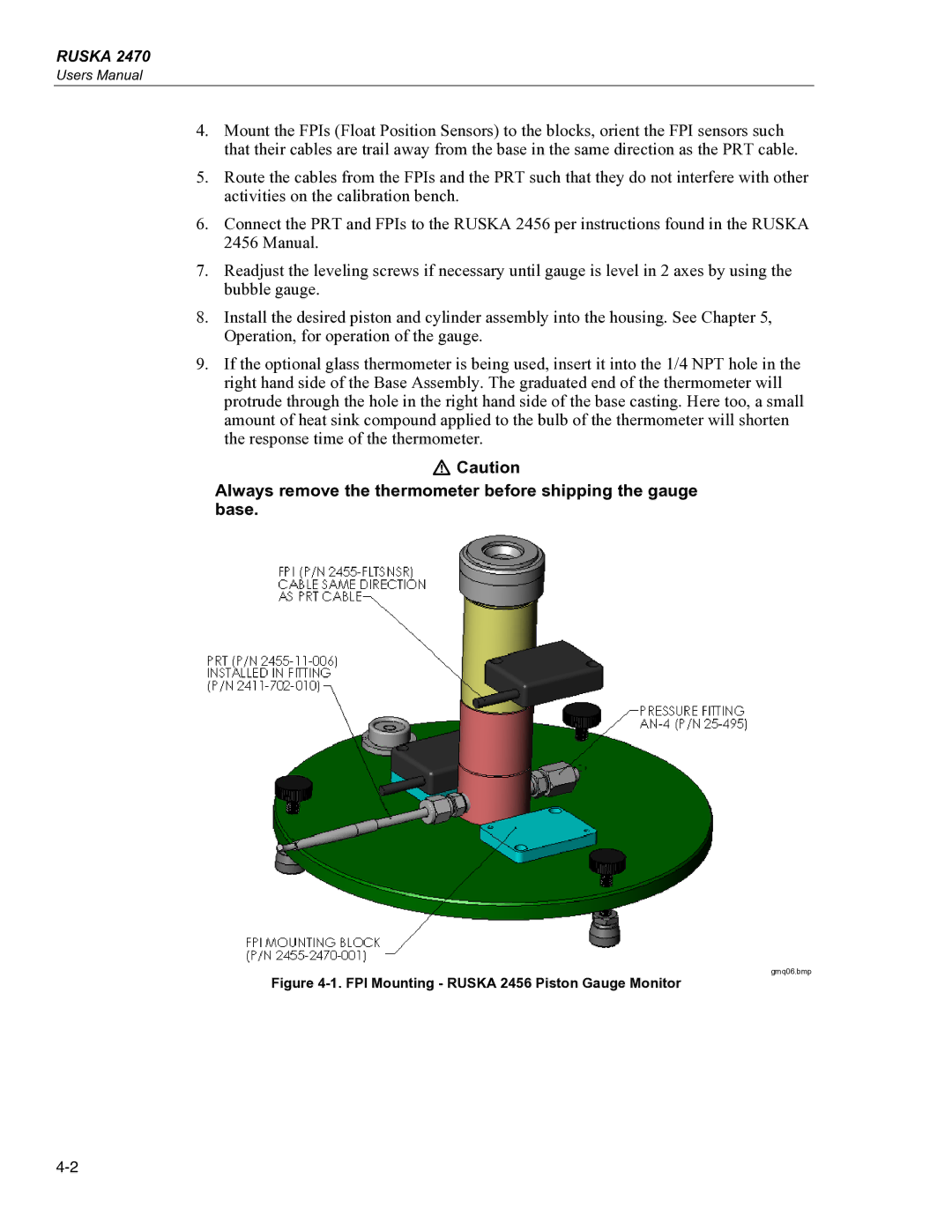 Fluke 2470 specifications Always remove the thermometer before shipping the gauge base 