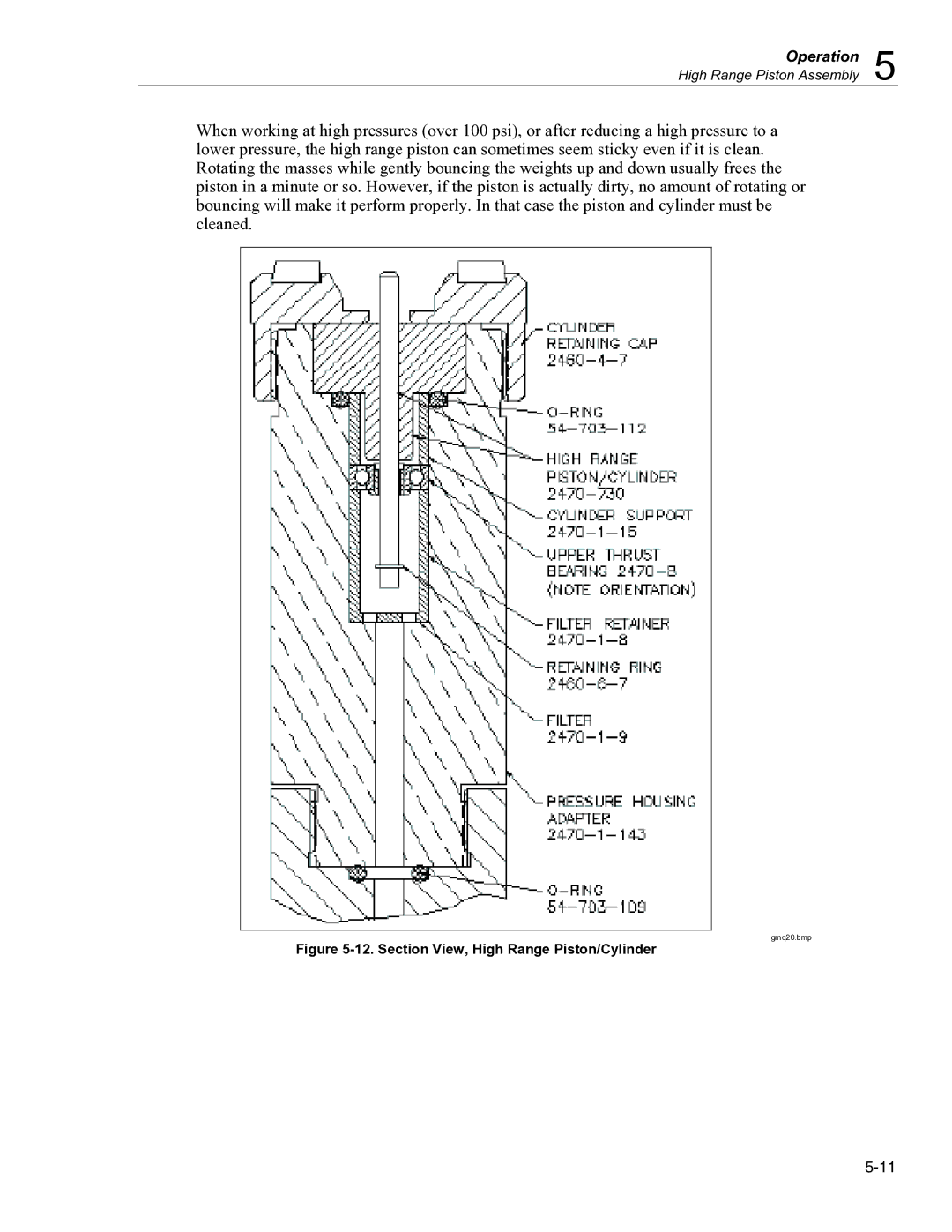 Fluke 2470 specifications Section View, High Range Piston/Cylinder 