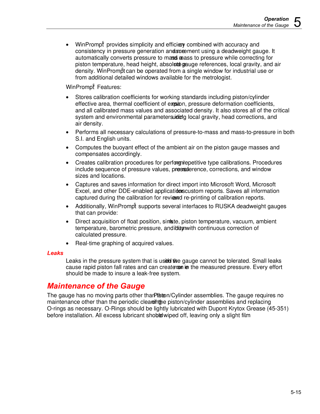 Fluke 2470 specifications Maintenance of the Gauge, Leaks 