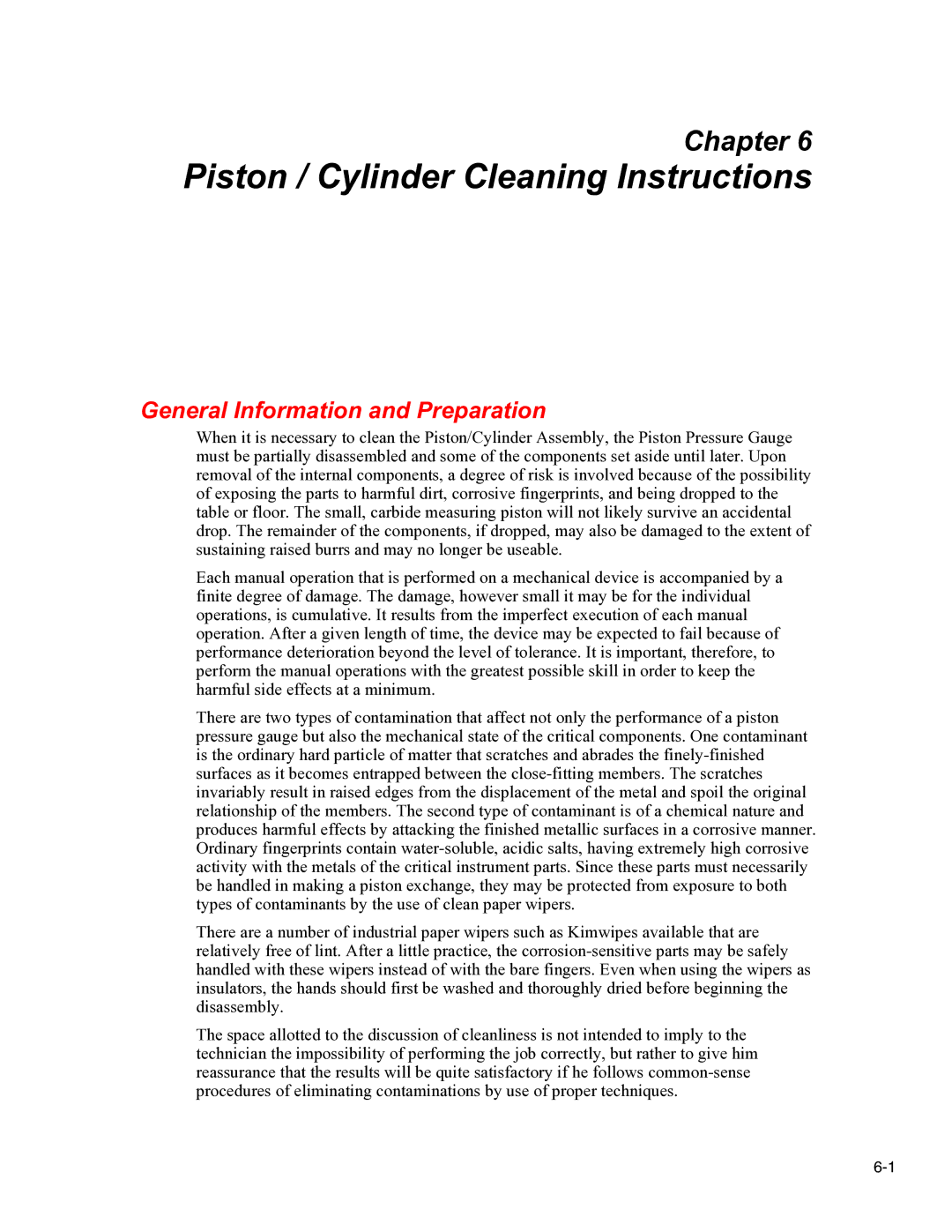 Fluke 2470 specifications Piston / Cylinder Cleaning Instructions, General Information and Preparation 