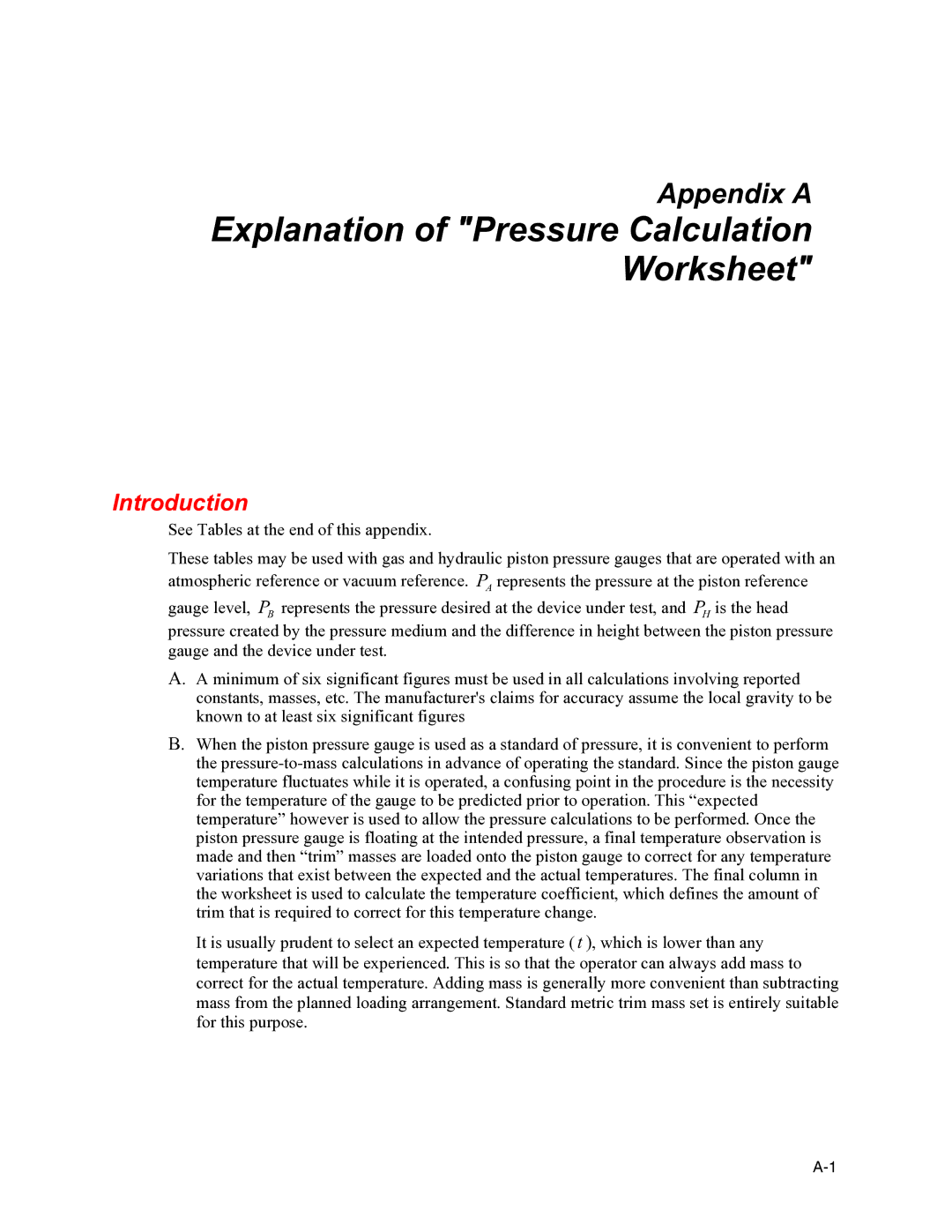 Fluke 2470 specifications Explanation of Pressure Calculation Worksheet, Introduction 