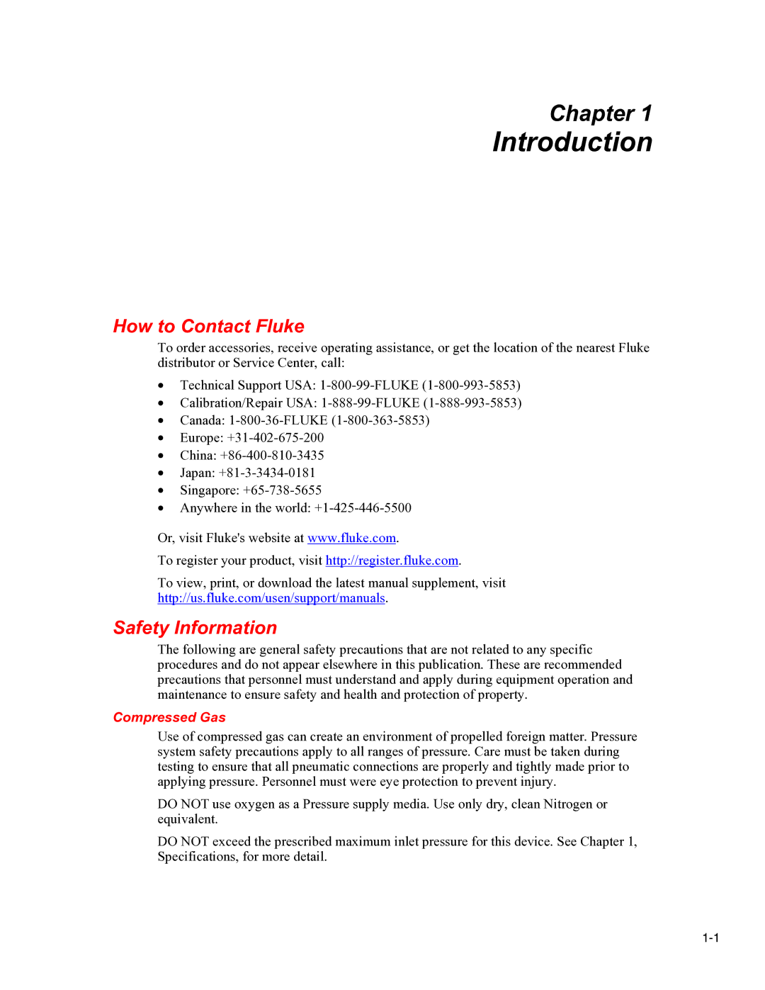 Fluke 2470 specifications Introduction, How to Contact Fluke, Safety Information, Compressed Gas 