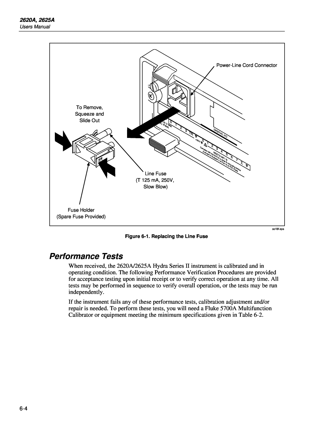 Fluke 2625A, 2620A user manual Performance Tests 