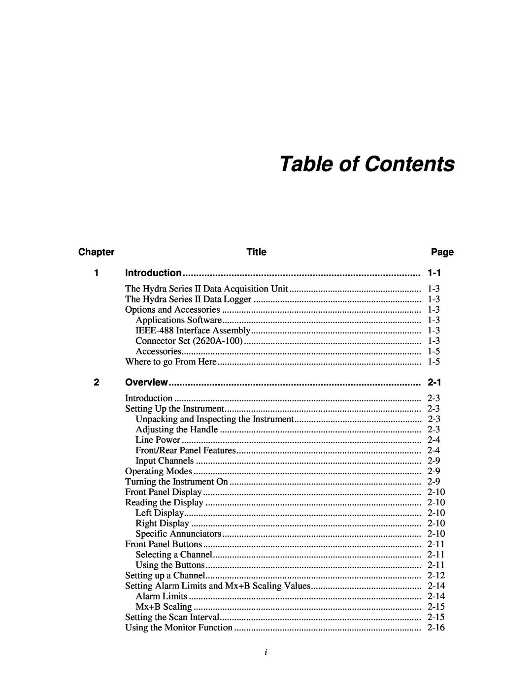 Fluke 2620A, 2625A user manual Table of Contents, Title, Introduction, Overview 