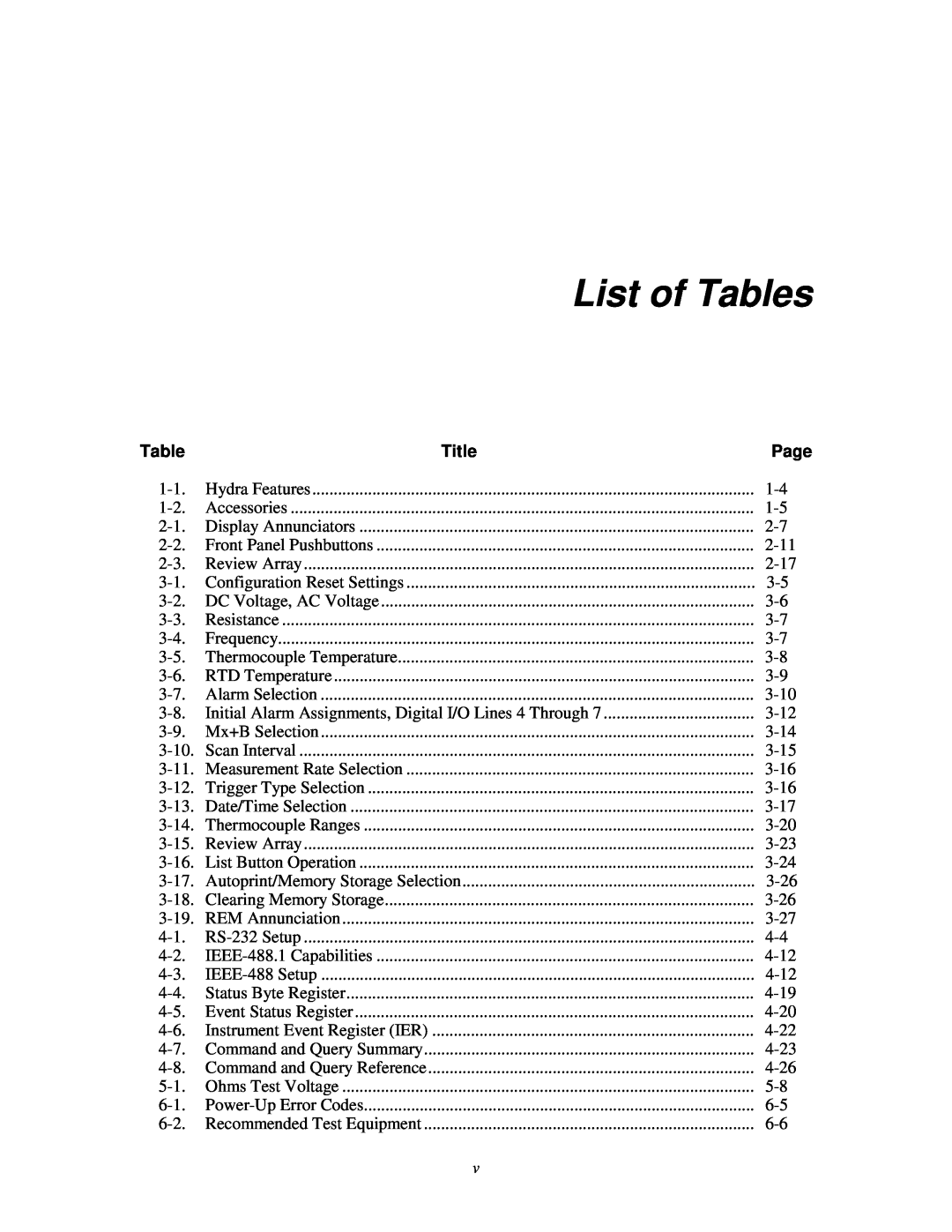 Fluke 2620A, 2625A user manual List of Tables, Title 