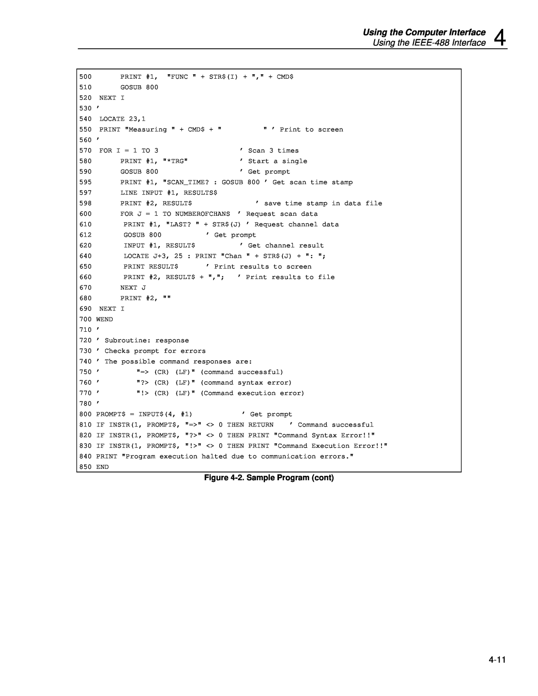 Fluke 2620A, 2625A user manual Using the Computer Interface, Using the IEEE-488 Interface, 2. Sample Program cont 