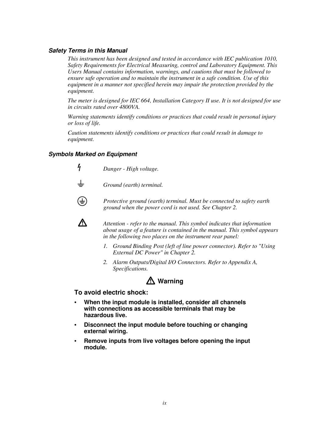 Fluke 2620A, 2625A user manual Safety Terms in this Manual, Symbols Marked on Equipment 