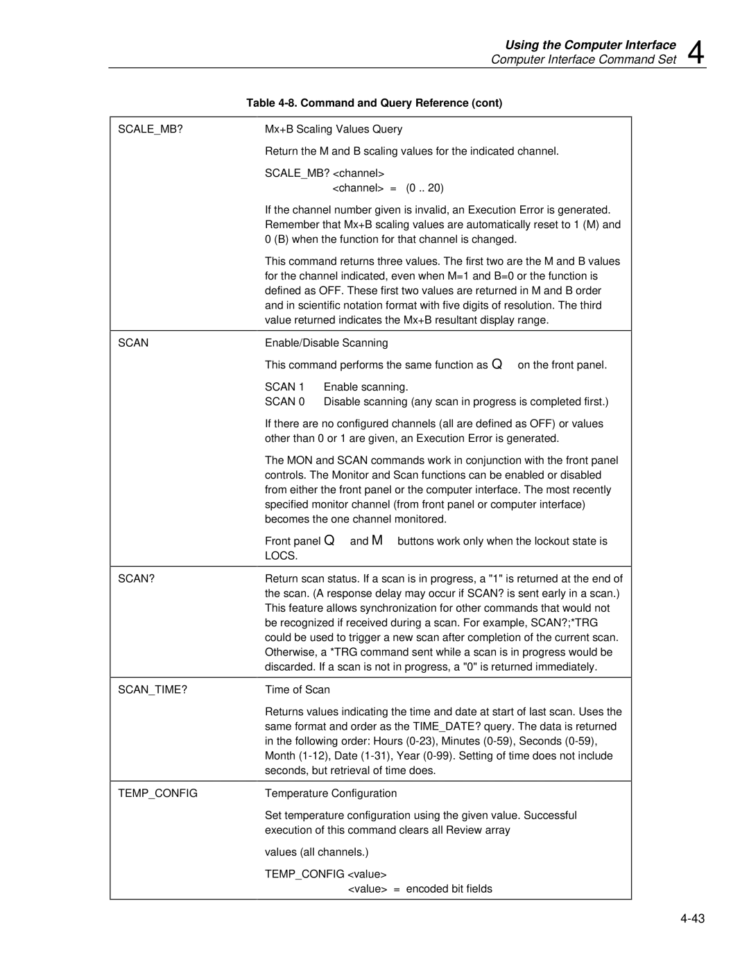 Fluke 2620A, 2625A user manual Scalemb?, Scan SCAN? SCANTIME? Tempconfig 