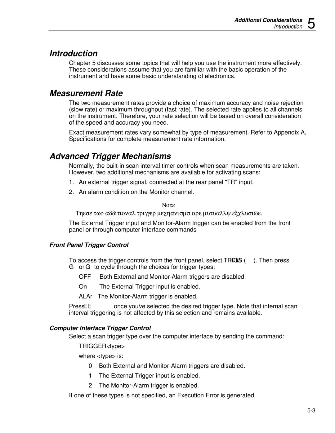 Fluke 2620A Measurement Rate, Advanced Trigger Mechanisms, Front Panel Trigger Control, Computer Interface Trigger Control 