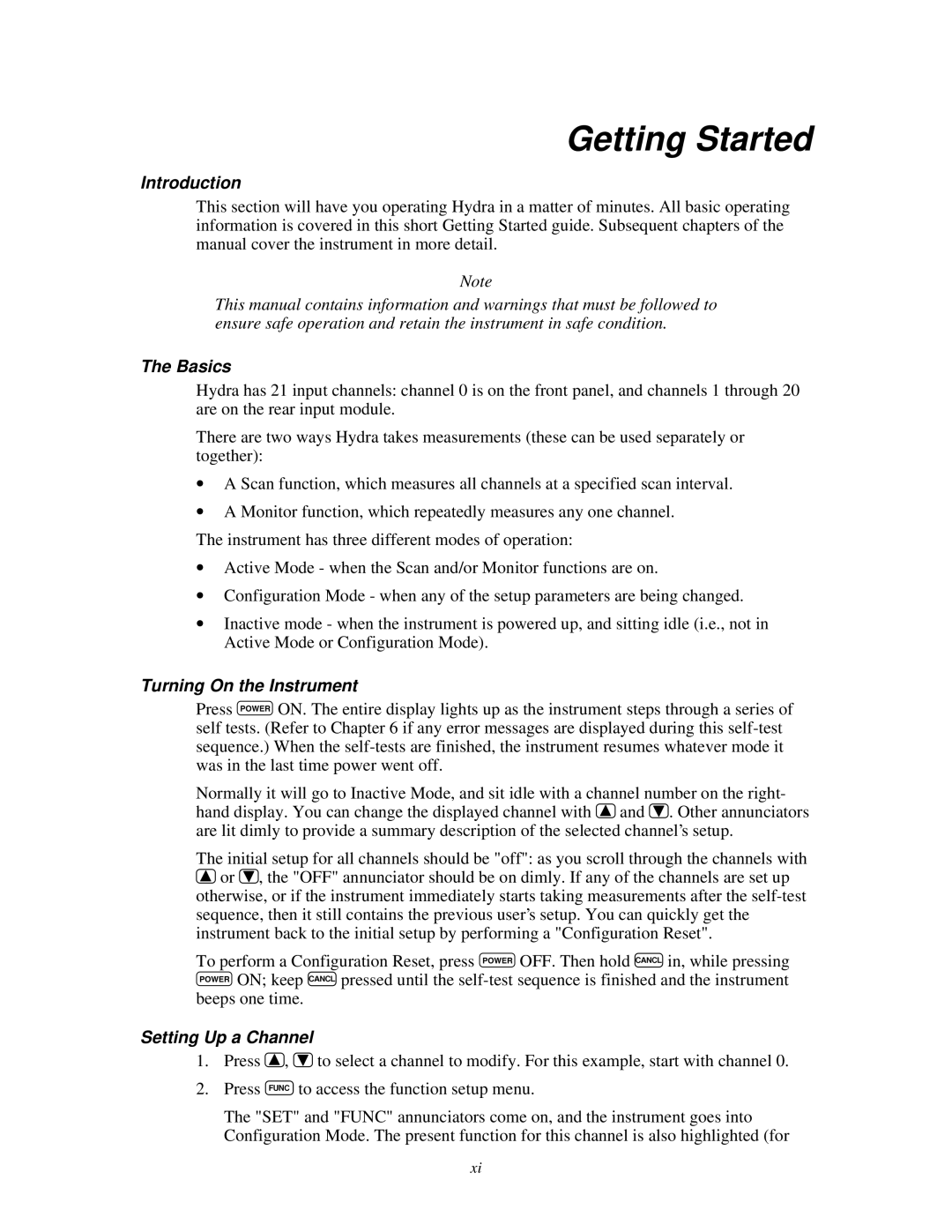 Fluke 2620A, 2625A user manual Getting Started, Introduction, Basics, Turning On the Instrument, Setting Up a Channel 