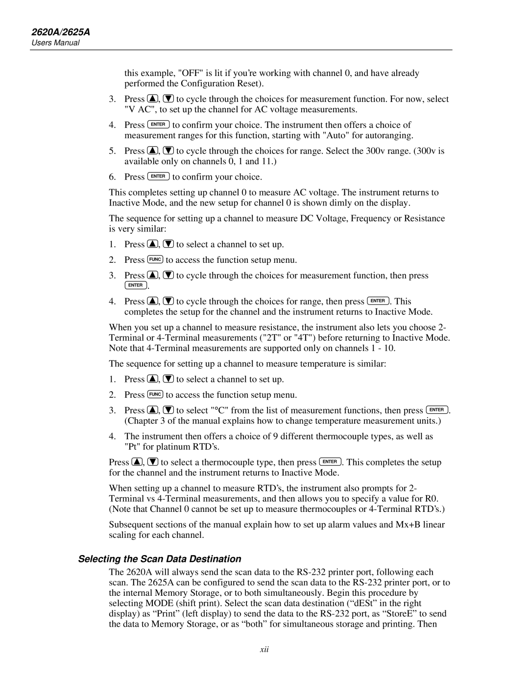 Fluke user manual 2620A/2625A, Selecting the Scan Data Destination 