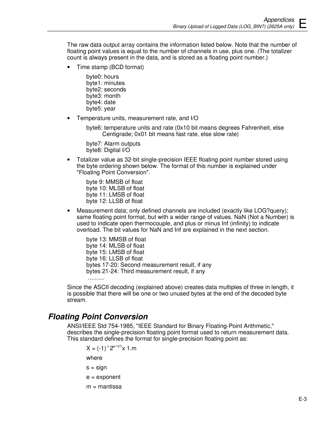 Fluke 2620A, 2625A user manual Floating Point Conversion, Appendices 