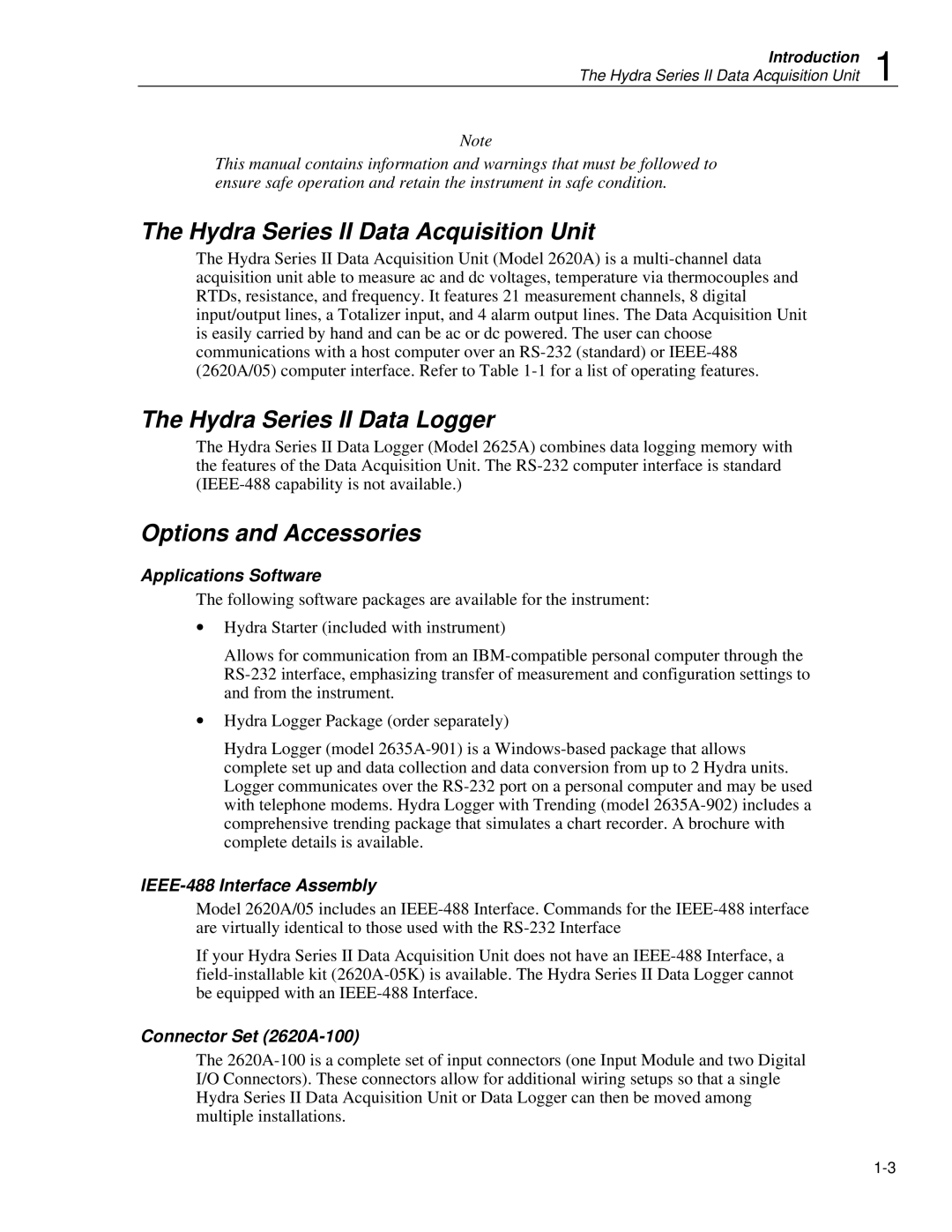 Fluke 2620A, 2625A user manual Hydra Series II Data Acquisition Unit, Hydra Series II Data Logger, Options and Accessories 