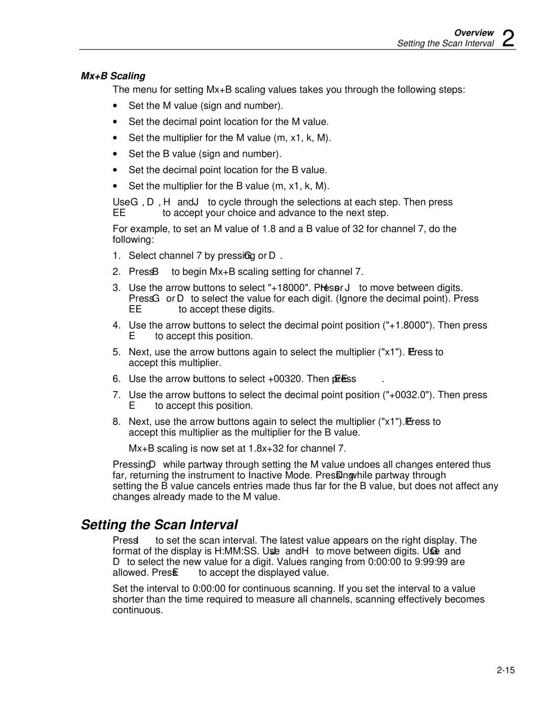 Fluke 2620A, 2625A user manual Setting the Scan Interval, Mx+B Scaling 