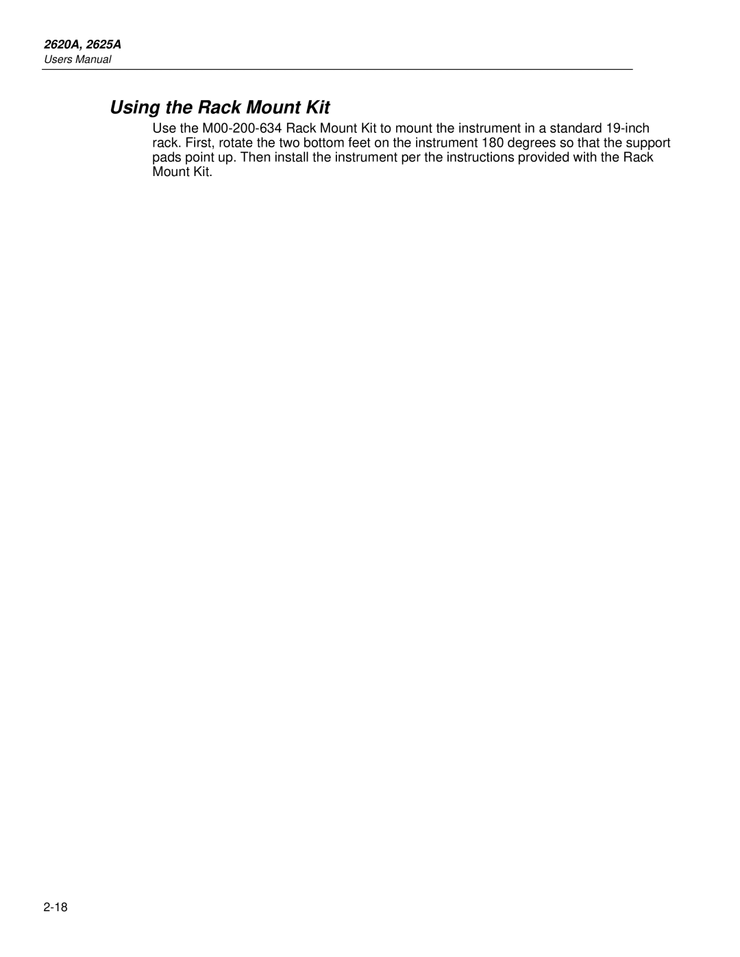 Fluke 2625A, 2620A user manual Using the Rack Mount Kit 