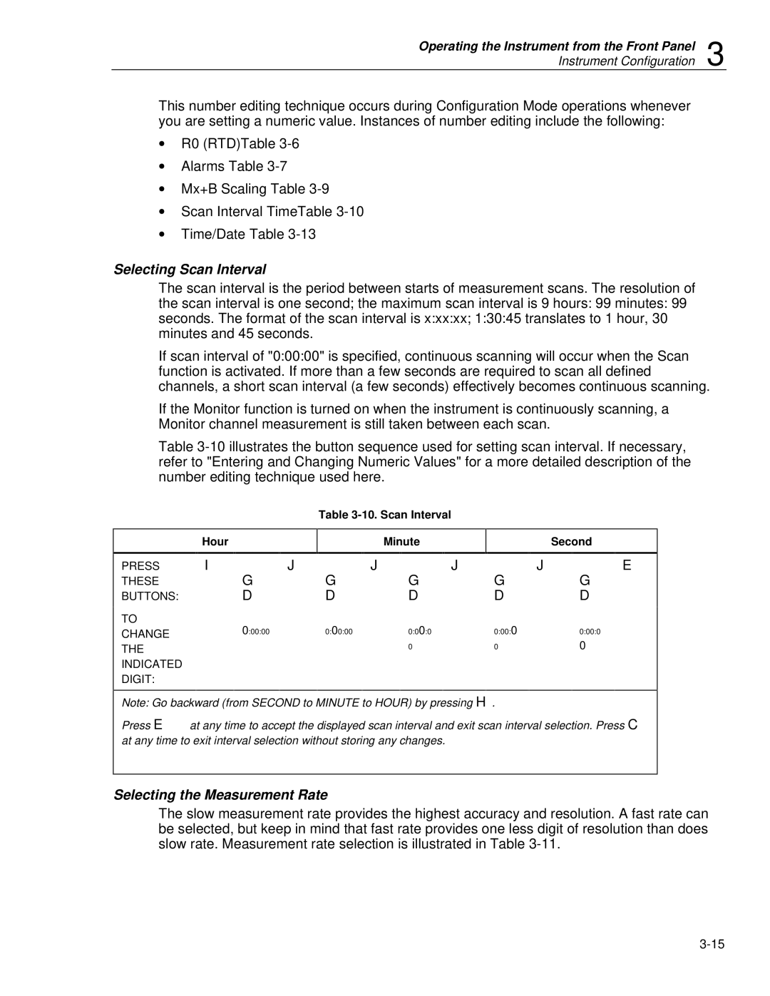 Fluke 2620A, 2625A user manual Selecting Scan Interval, Selecting the Measurement Rate, Hour, Scan Interval Minute, Second 