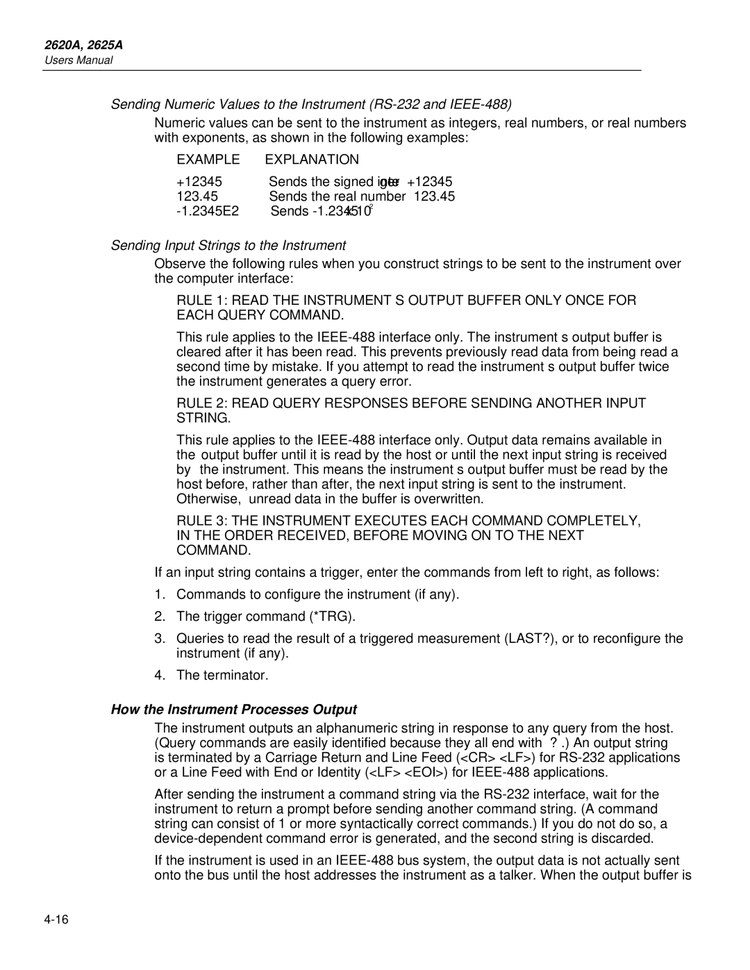 Fluke 2625A, 2620A user manual Sending Input Strings to the Instrument, How the Instrument Processes Output 