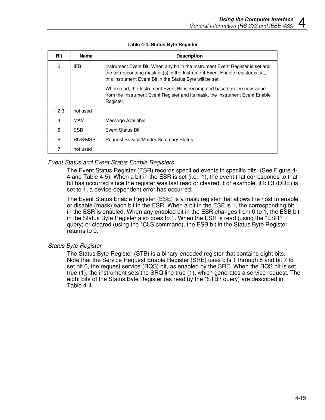 Fluke 2620A, 2625A user manual Event Status and Event Status Enable Registers, Status Byte Register, Bit Name 