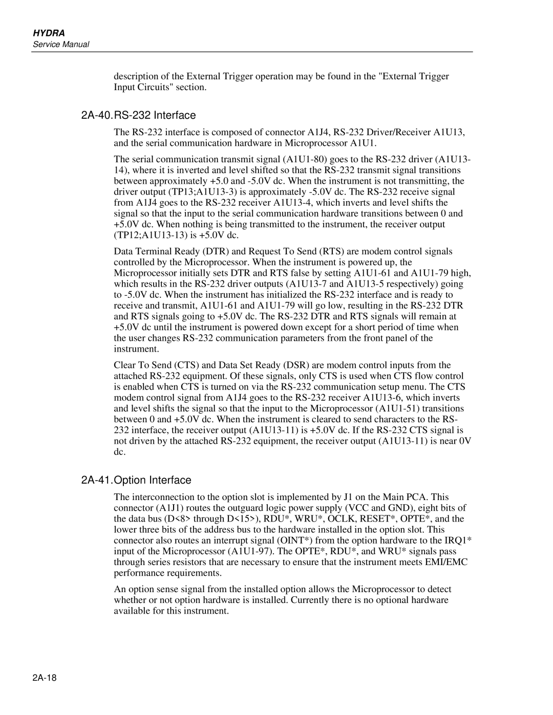 Fluke 2635A, 2625A service manual 2A-40.RS-232 Interface 