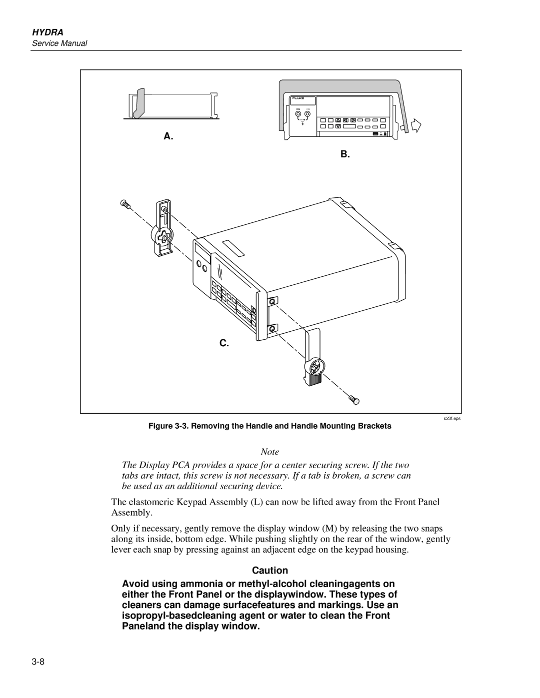 Fluke 2635A, 2625A service manual Removing the Handle and Handle Mounting Brackets 