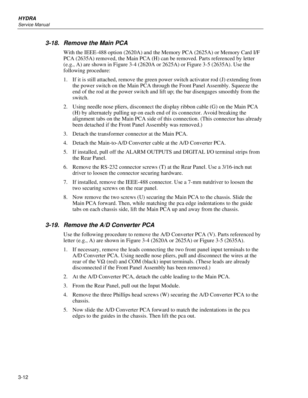 Fluke 2635A, 2625A service manual Remove the Main PCA, Remove the A/D Converter PCA 