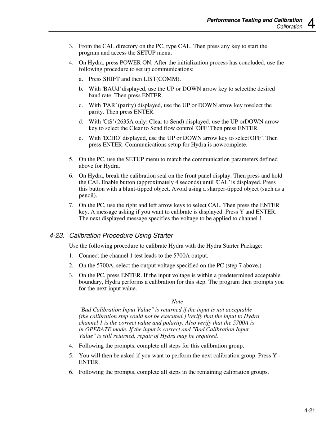 Fluke 2625A, 2635A service manual Calibration Procedure Using Starter 