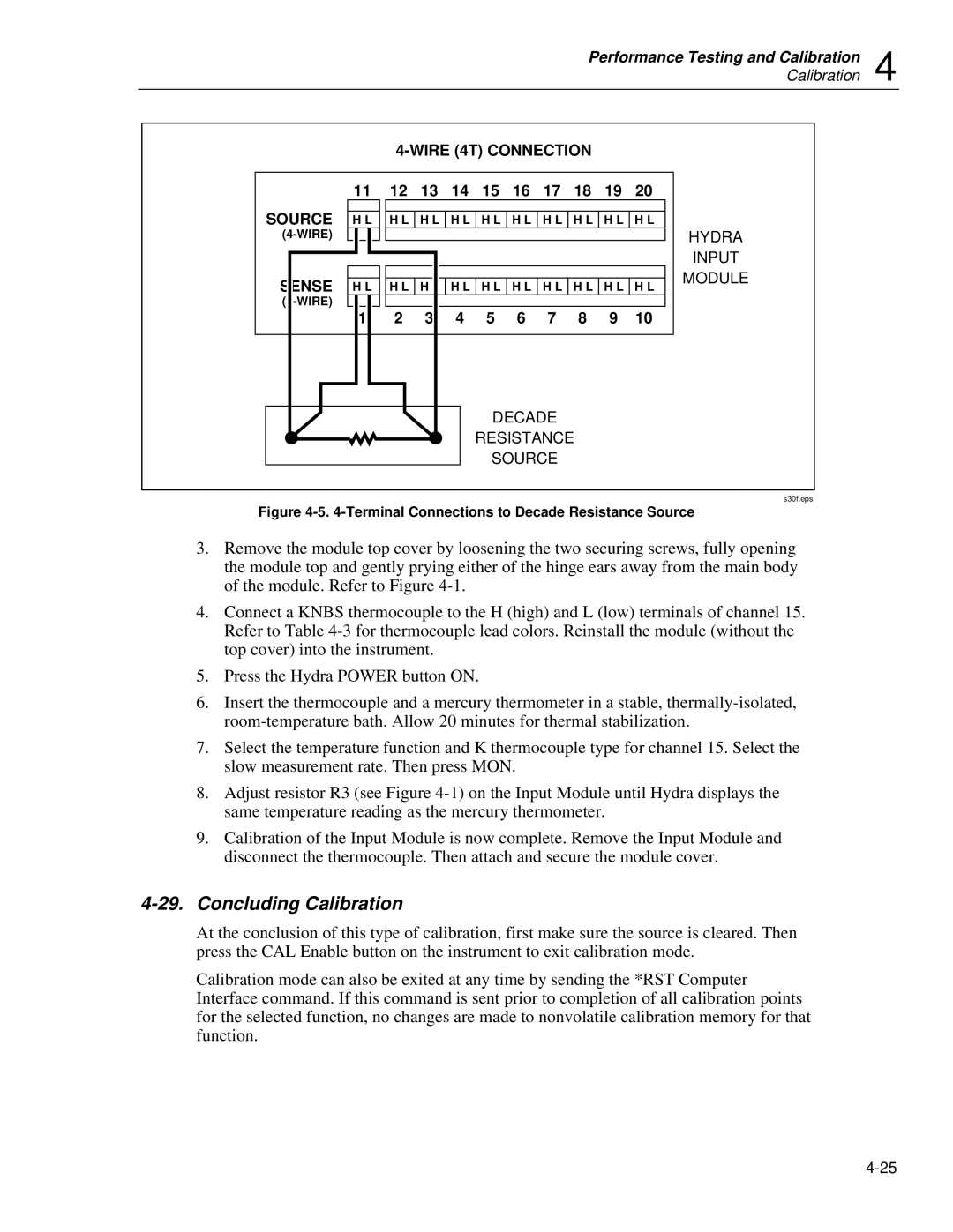 Fluke 2625A, 2635A service manual Concluding Calibration, Terminal Connections to Decade Resistance Source 