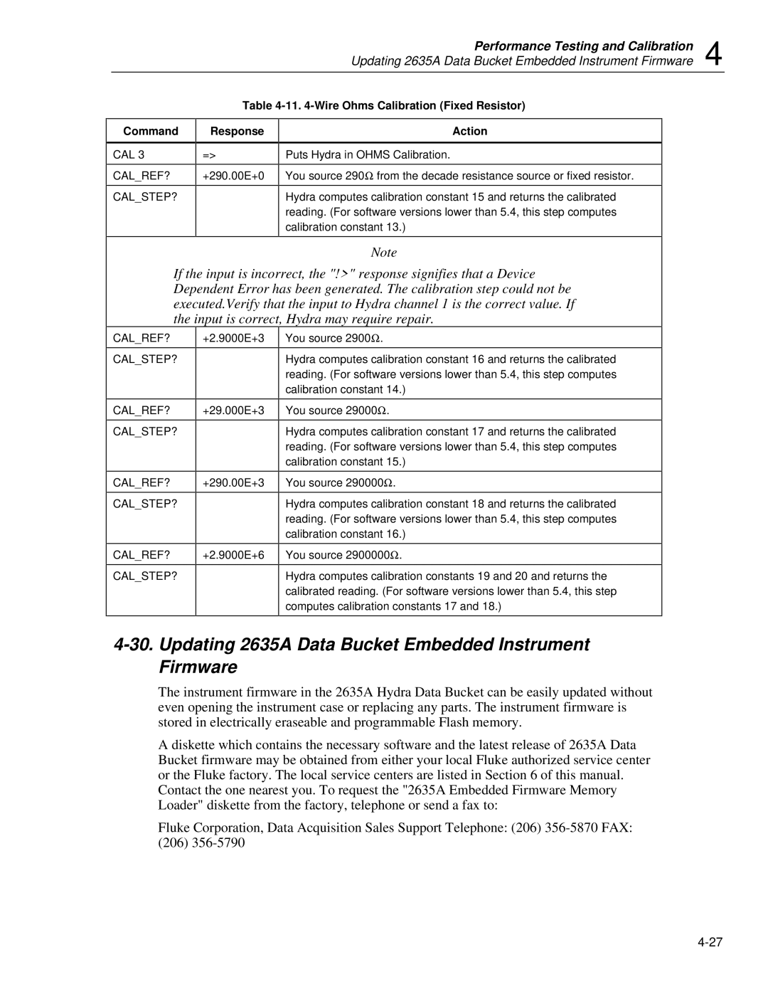 Fluke 2625A Updating 2635A Data Bucket Embedded Instrument Firmware, Wire Ohms Calibration Fixed Resistor Command 