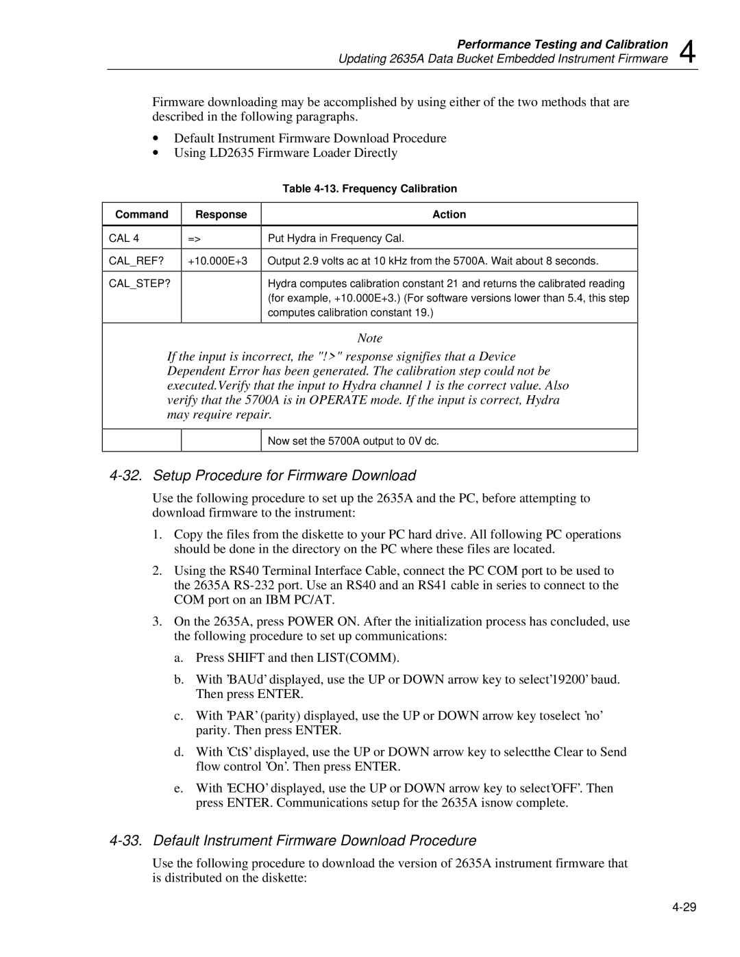 Fluke 2625A, 2635A service manual Setup Procedure for Firmware Download, Default Instrument Firmware Download Procedure 