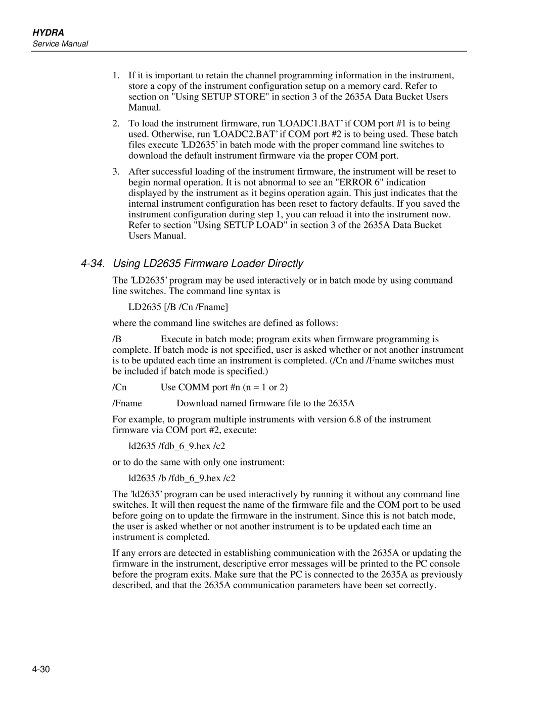 Fluke 2635A, 2625A service manual Using LD2635 Firmware Loader Directly 