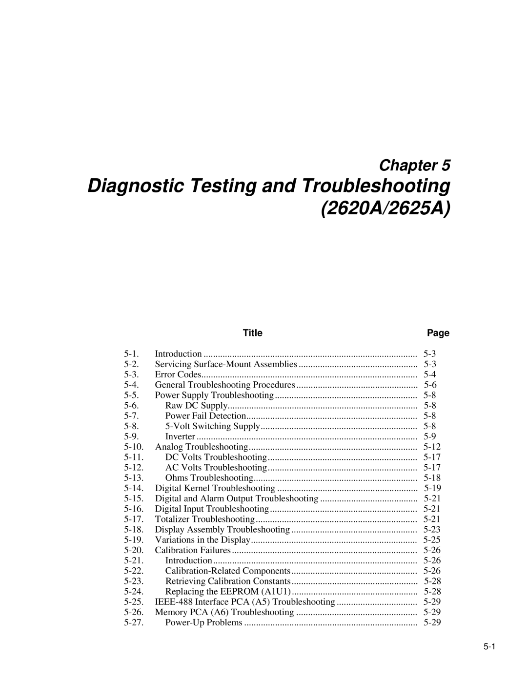 Fluke 2635A service manual Diagnostic Testing and Troubleshooting 2620A/2625A 