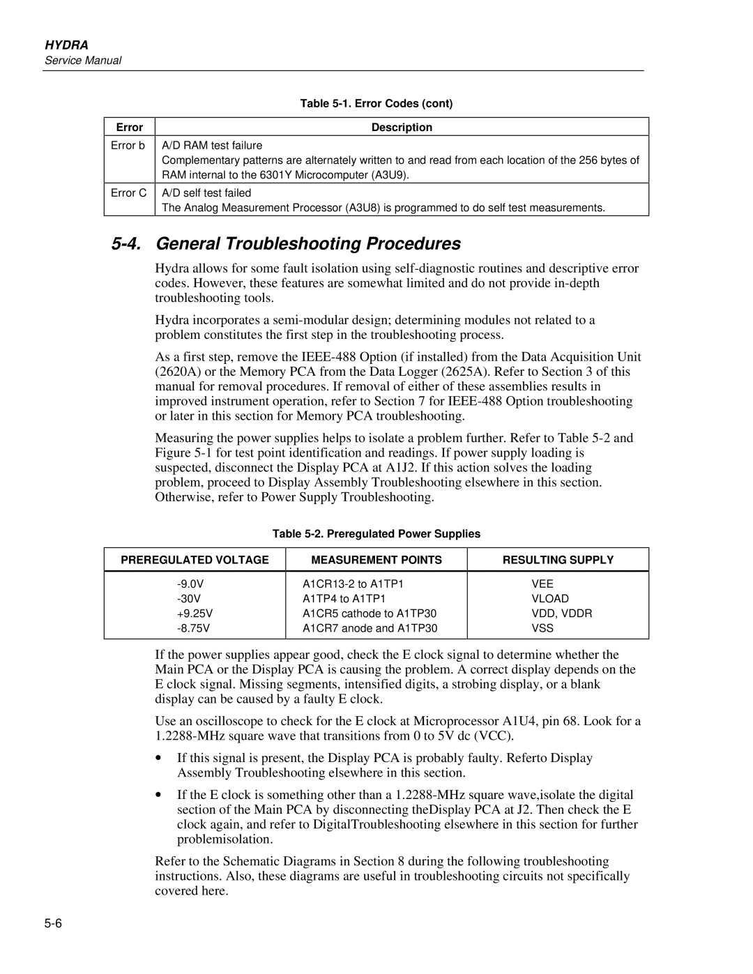 Fluke 2635A, 2625A service manual General Troubleshooting Procedures, Preregulated Power Supplies 