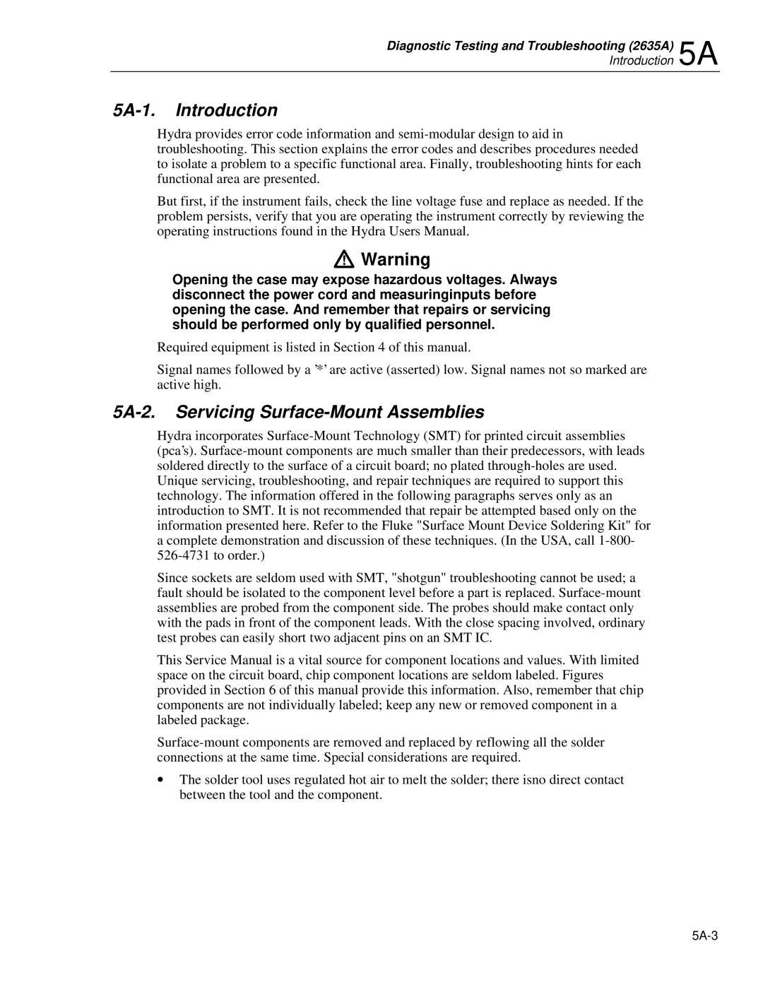 Fluke 2625A, 2635A service manual 5A-1. Introduction, 5A-2. Servicing Surface-Mount Assemblies 