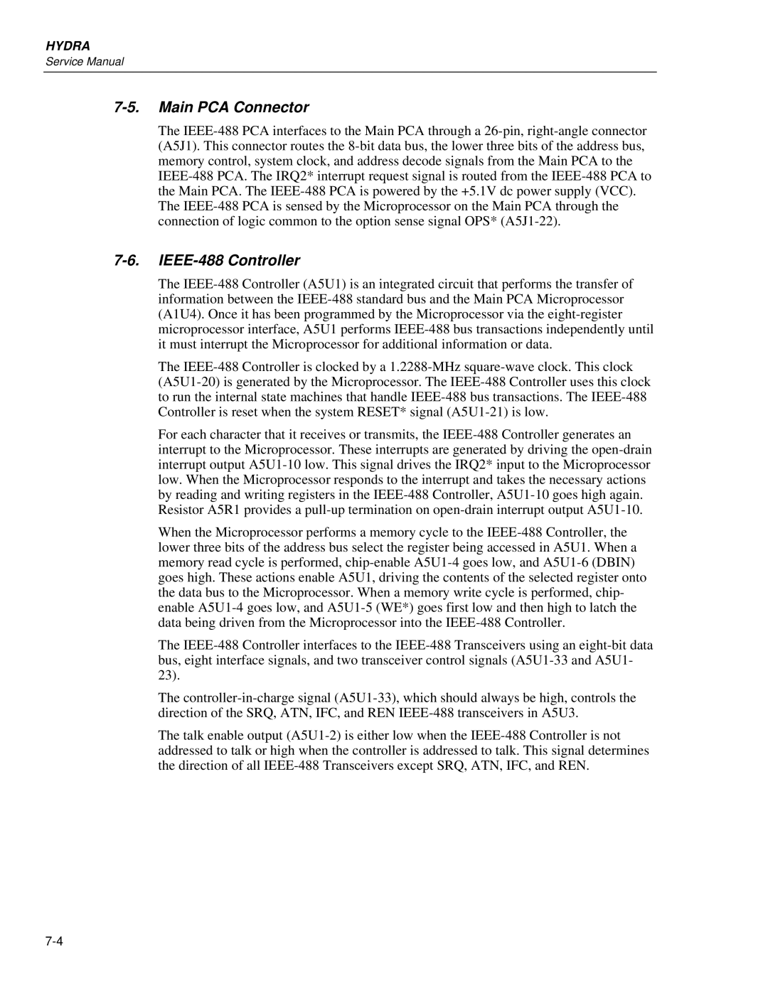 Fluke 2635A, 2625A service manual Main PCA Connector, IEEE-488 Controller 