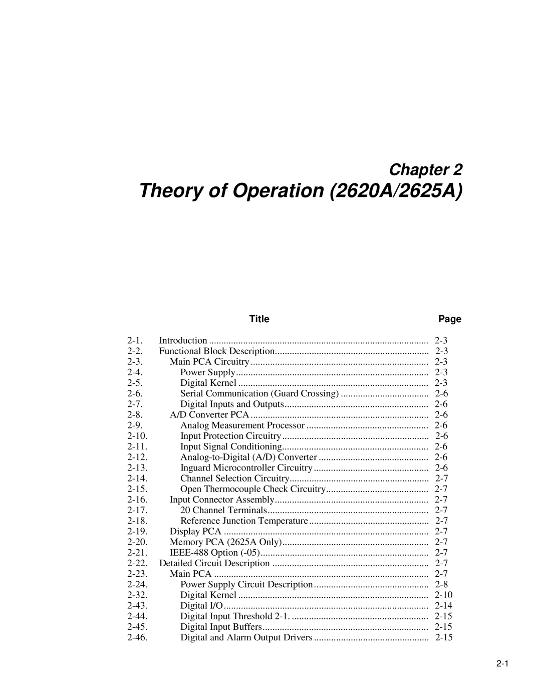 Fluke 2635A service manual Theory of Operation 2620A/2625A 