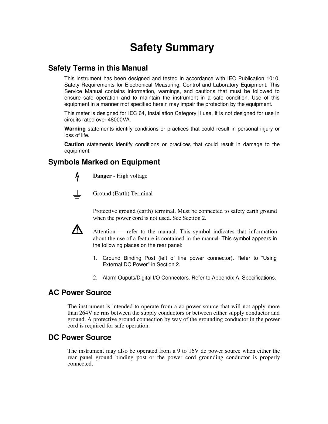 Fluke 2625A, 2635A service manual Safety Summary 