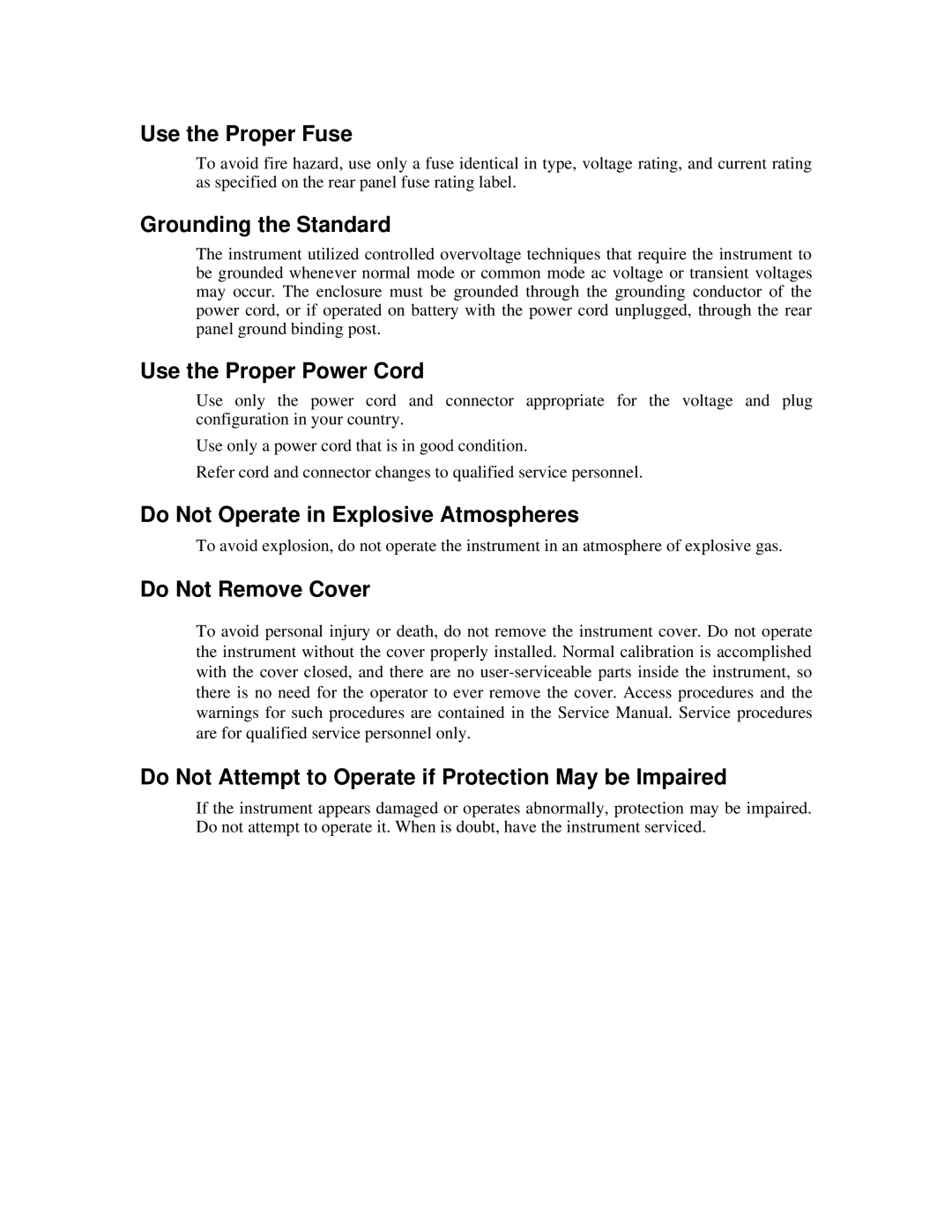 Fluke 2635A, 2625A service manual Do Not Operate in Explosive Atmospheres 