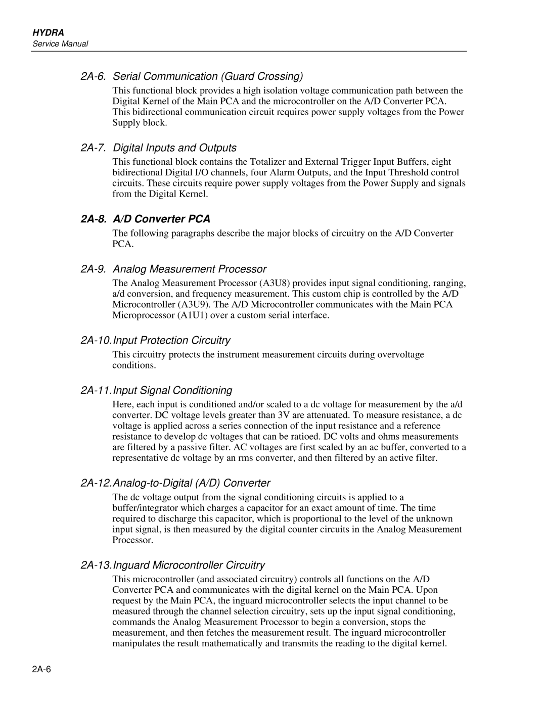 Fluke 2635A, 2625A service manual 2A-8. A/D Converter PCA 