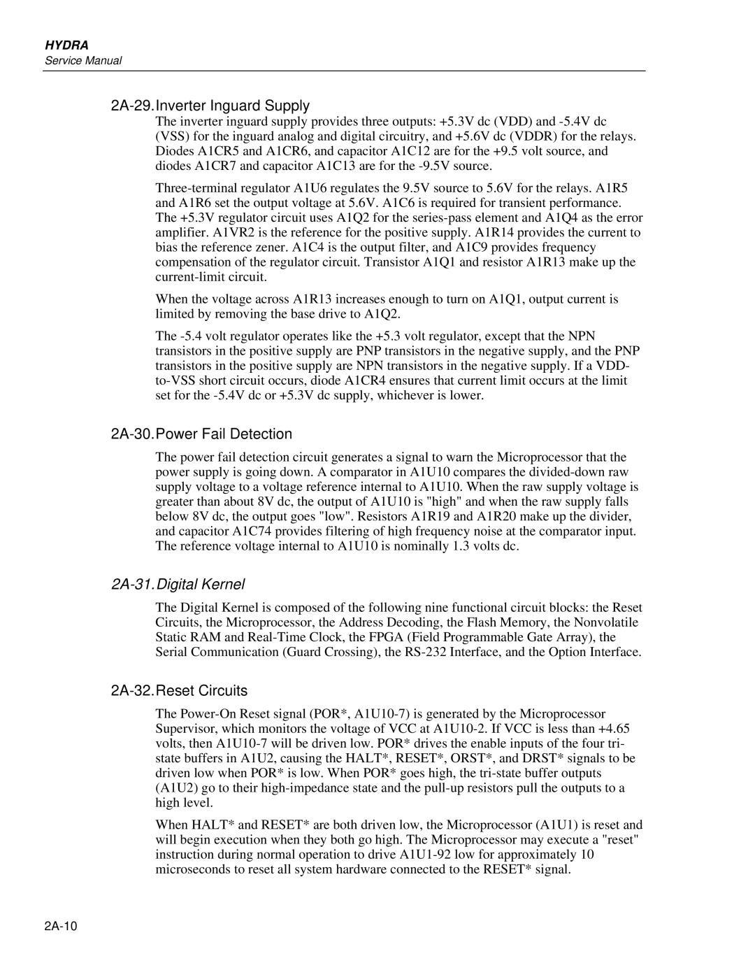 Fluke 2635A, 2625A service manual 2A-29.Inverter Inguard Supply, 2A-31.Digital Kernel 