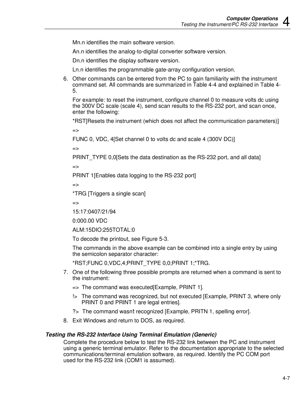 Fluke 2635A user manual Rstfunc 0,VDC,4PRINTTYPE 0,0PRINT 1*TRG 