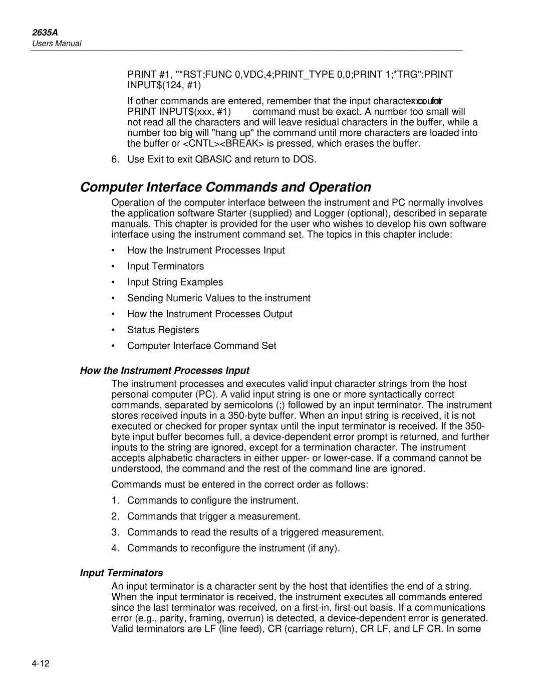 Fluke 2635A user manual Computer Interface Commands and Operation, How the Instrument Processes Input, Input Terminators 