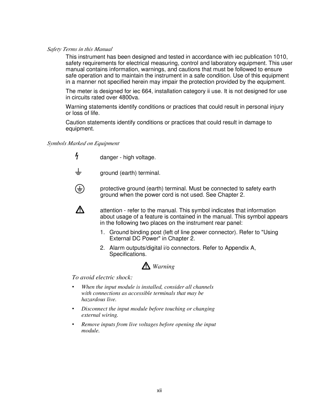 Fluke 2635A user manual Safety Terms in this Manual, Symbols Marked on Equipment 